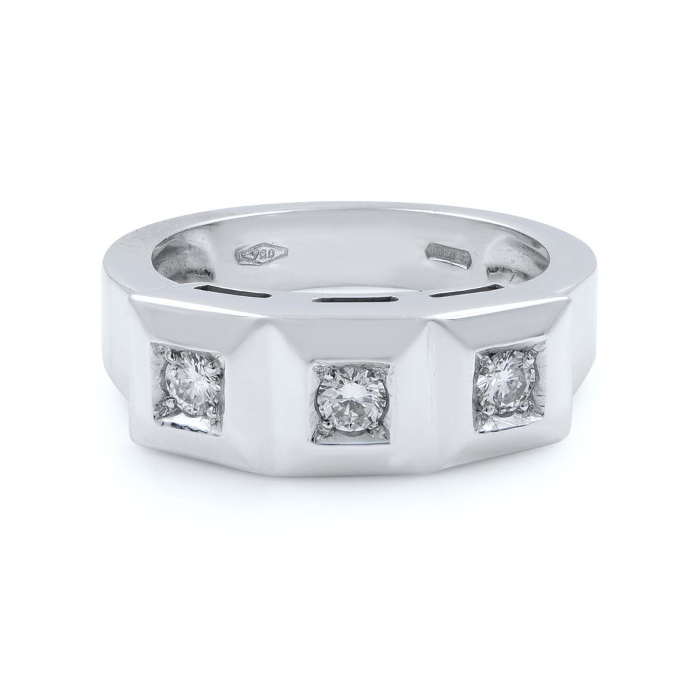 Saya Three Stone Diamond Ladies Ring Band 18K White Gold 0.75 Cttw Size 7.5